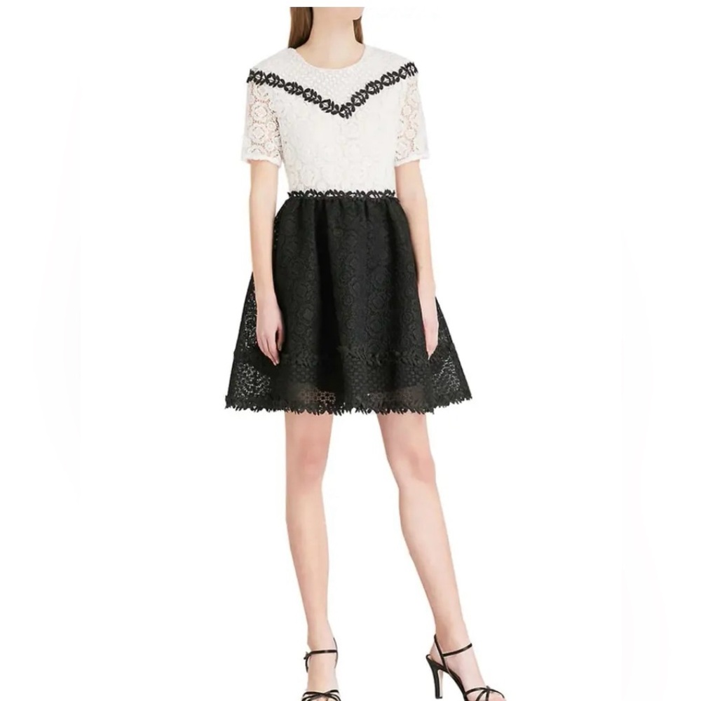 Maje Renald Floral Lace Skater Mini Dress In White Polyester Women Black S/M